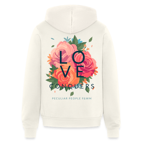 LOVE CONQUERS "OVERCOME" ZIP HOODIE - vintage white