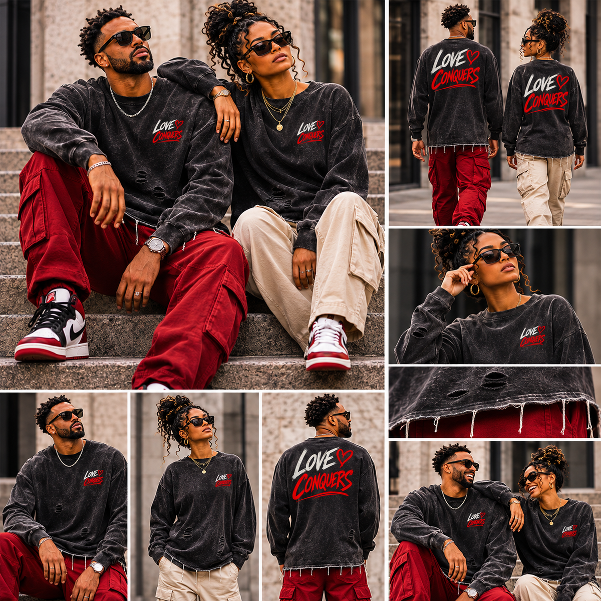 Love Conquers | Snow Wash Raw Edge Long Sleeve Tee