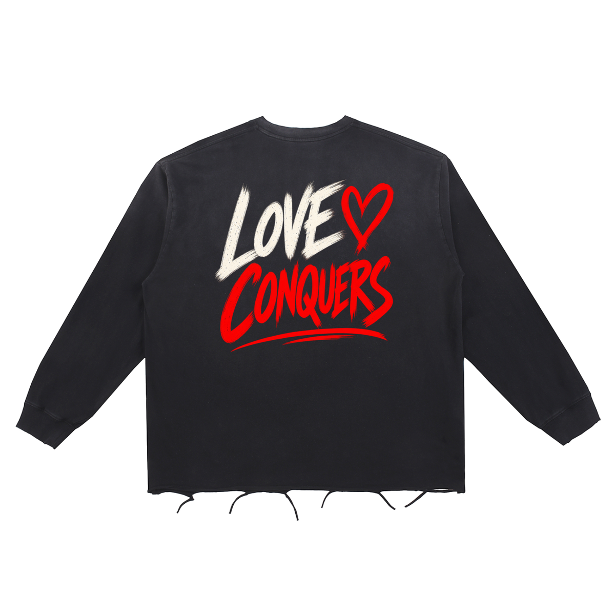 Love Conquers | Snow Wash Raw Edge Long Sleeve Tee