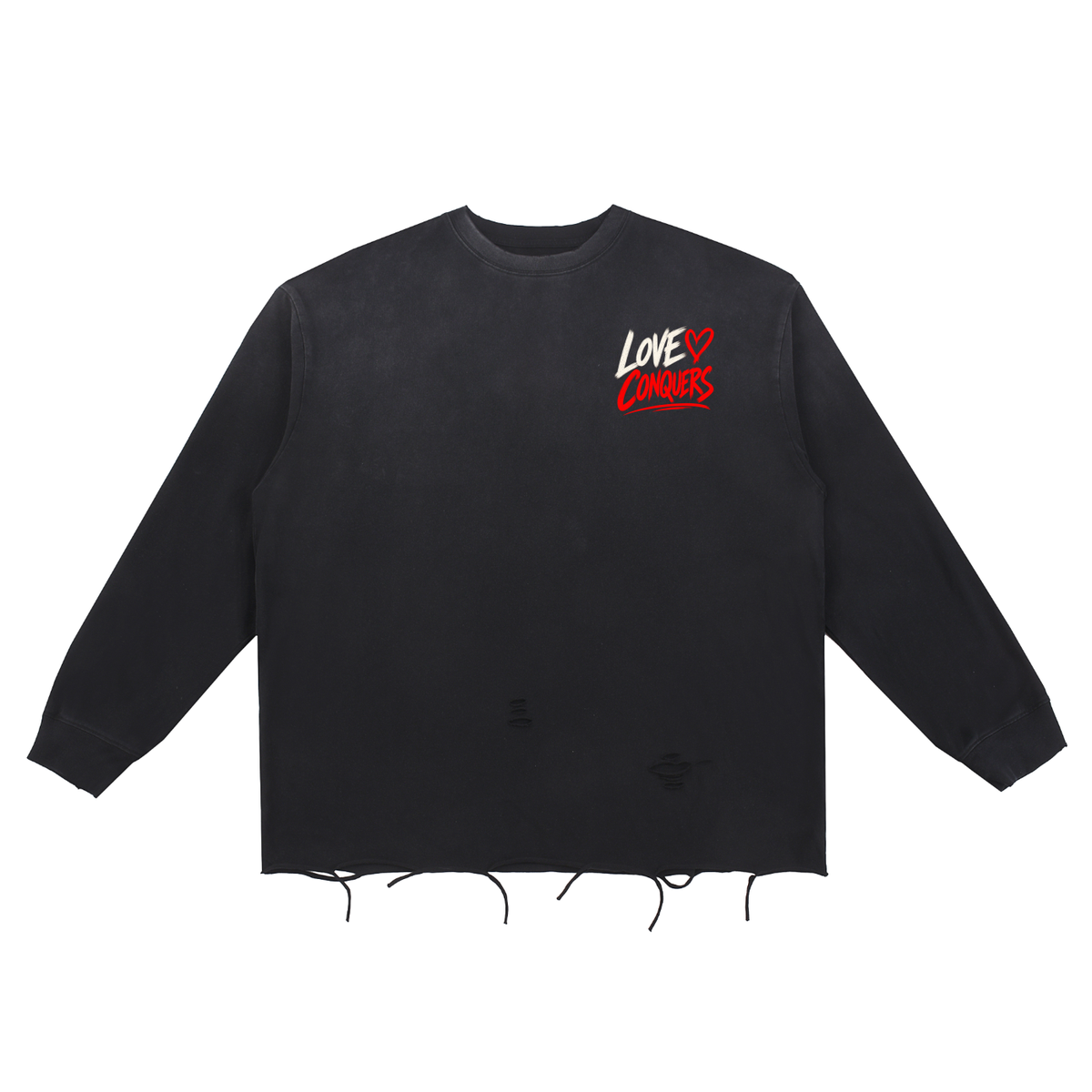Love Conquers | Snow Wash Raw Edge Long Sleeve Tee